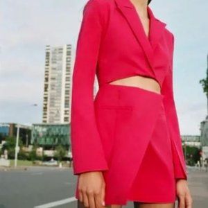 Pink Zara Long Sleeve Blazer Cut Out Dress